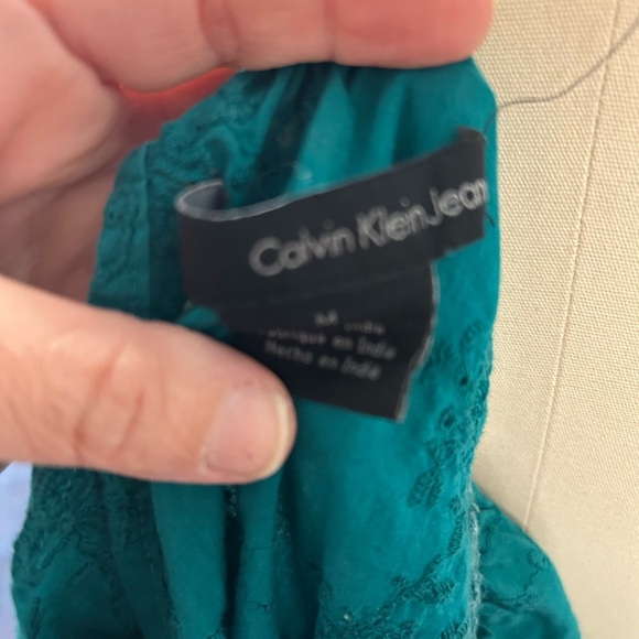 Calvin Klein Blue Puff Sleeve Smocked Blouse - Picture 4 of 5